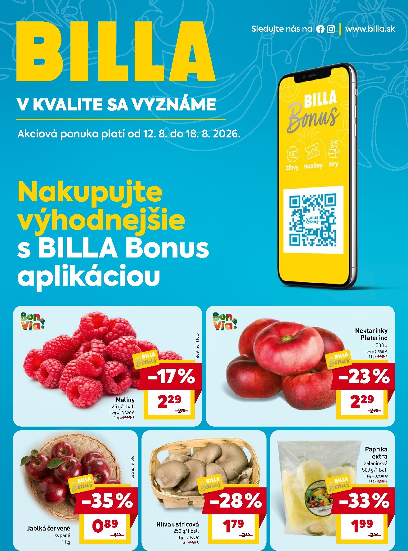 billa - Nový Billa - Bonus leták leták od stredy, 12.08.2026 do utorka, 18.08.2026 - page: 1