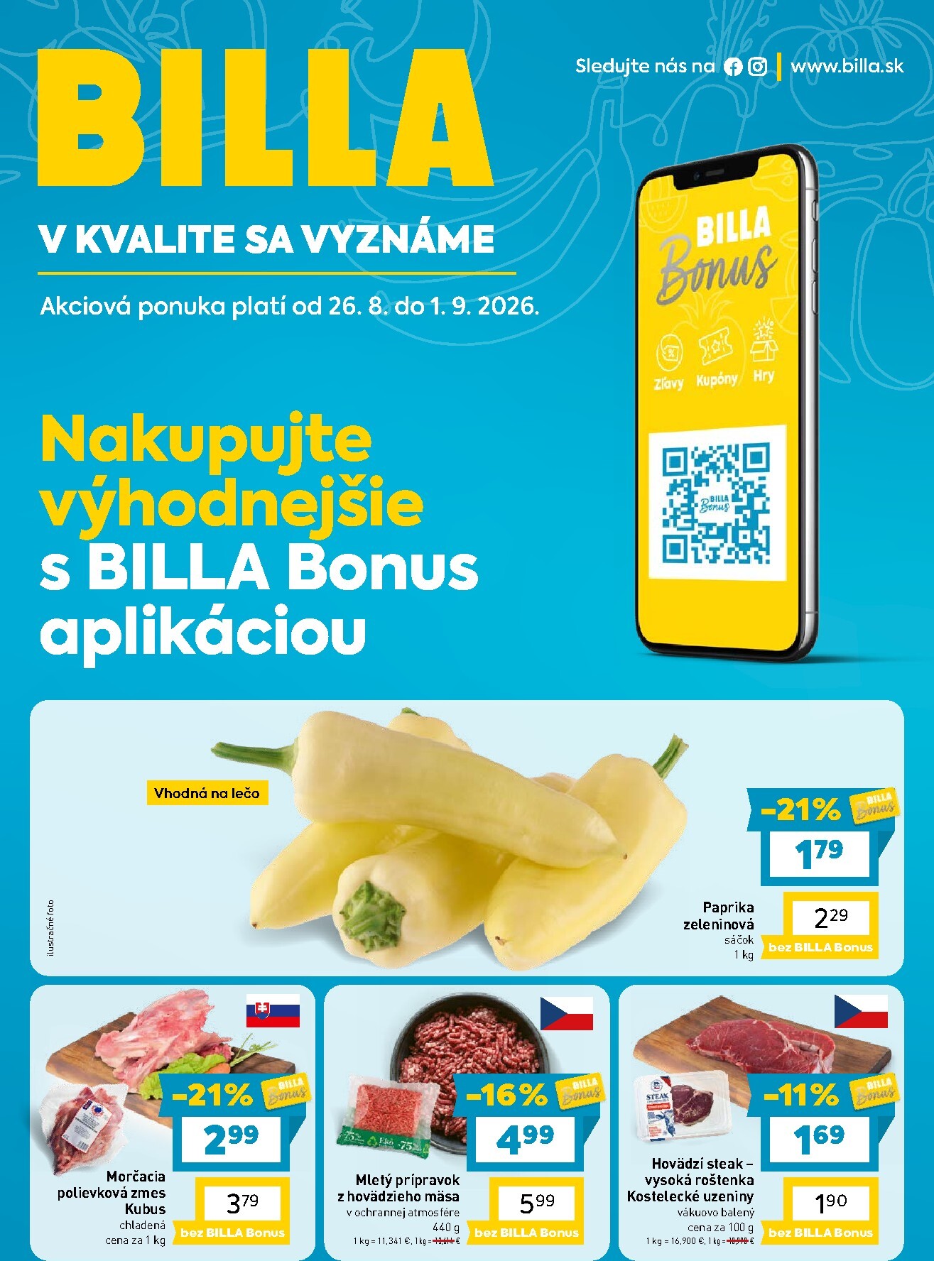 billa - Nový Billa - Bonus leták leták od stredy, 26.08.2026 do utorka, 01.09.2026 - page: 1