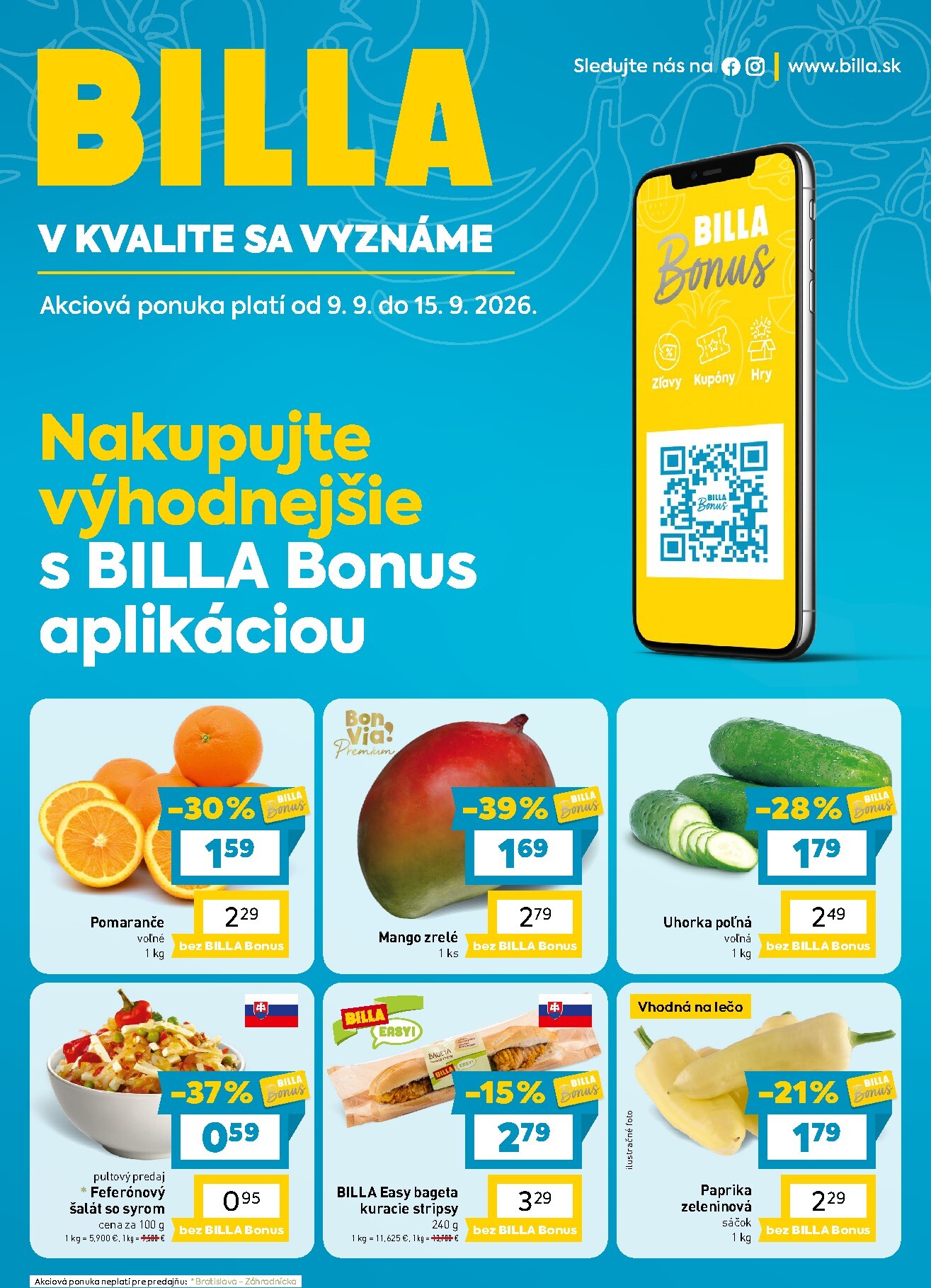 billa - Nový Billa - Bonus leták leták od stredy, 09.09.2026 do utorka, 15.09.2026 - page: 1