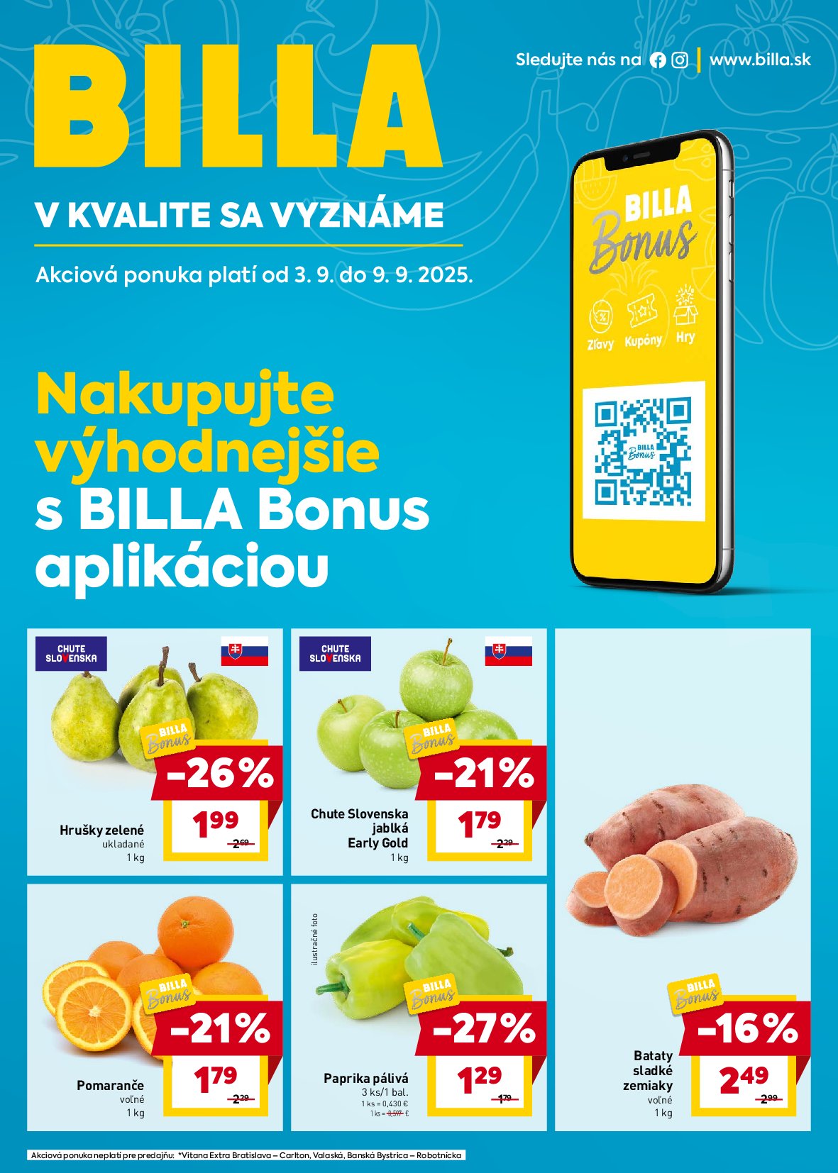 billa - Leták Billa - Bonus Aplikácia platný od 03.09. do 09.09.