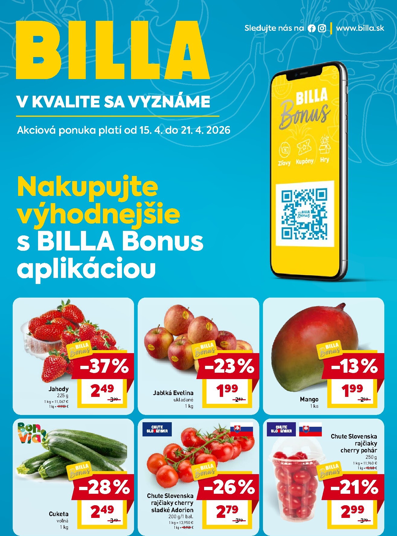 billa - Nový leták Billa - Bonus leták platný od stredy, 15.04.2026 do utorka, 21.04.2026