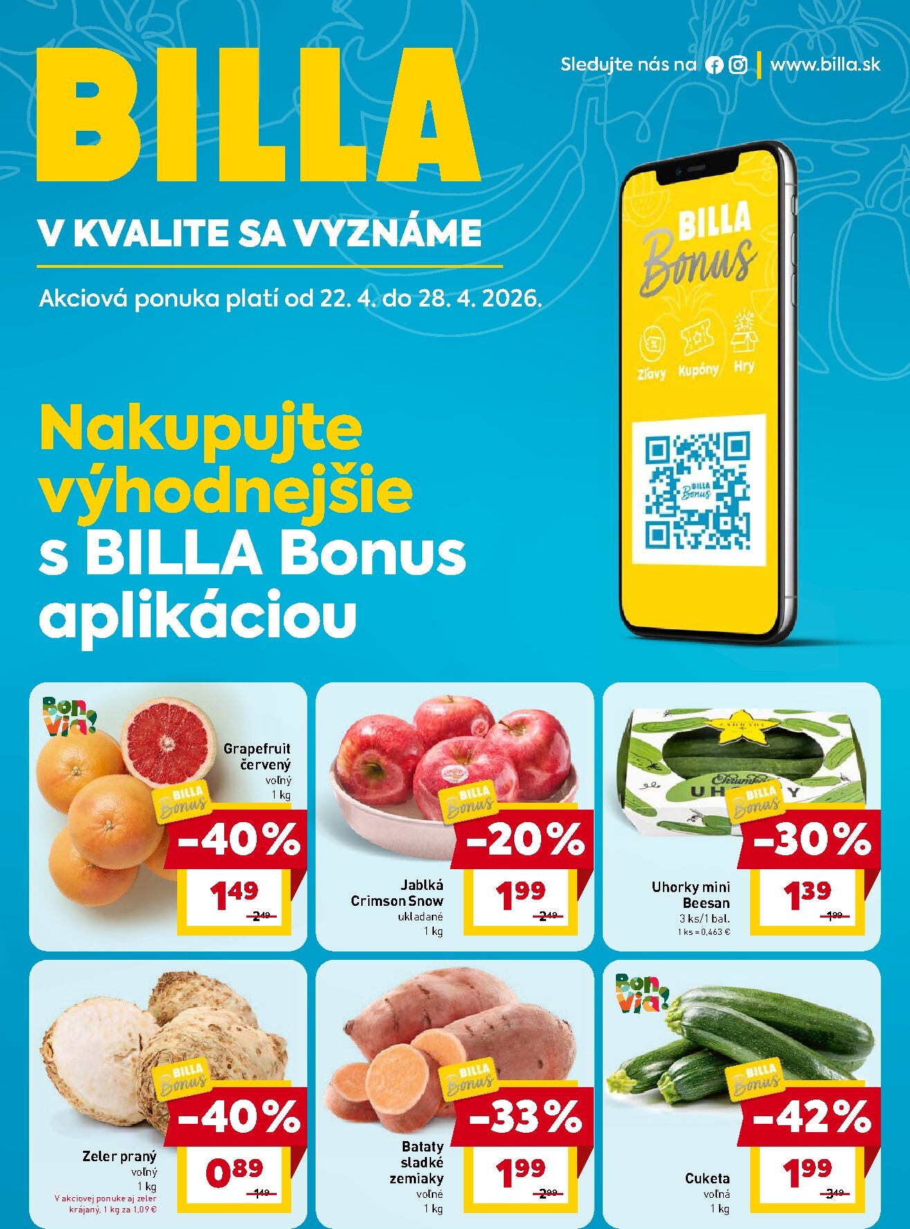 billa - Nový leták Billa - Bonus leták od stredy, 22.04.2026 do utorka, 28.04.2026 - page: 1