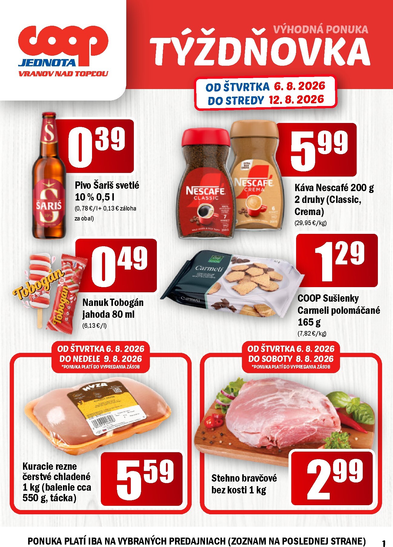coop-jednota - Nový COOP Jednota - Vranov nad Topľou leták od štvrtka, 06.08.2026 do stredy, 12.08.2026