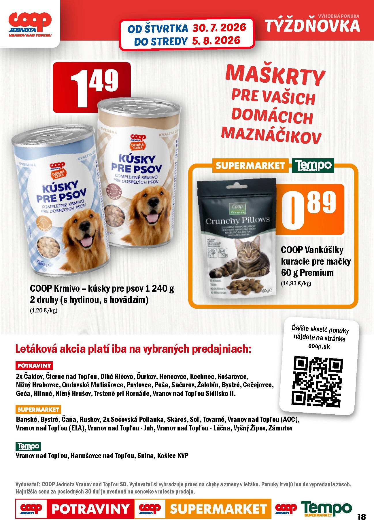 coop-jednota - Aktuálny COOP Jednota - Vranov nad Topľou leták od štvrtka, 30.07.2026 do stredy, 05.08.2026 - page: 18