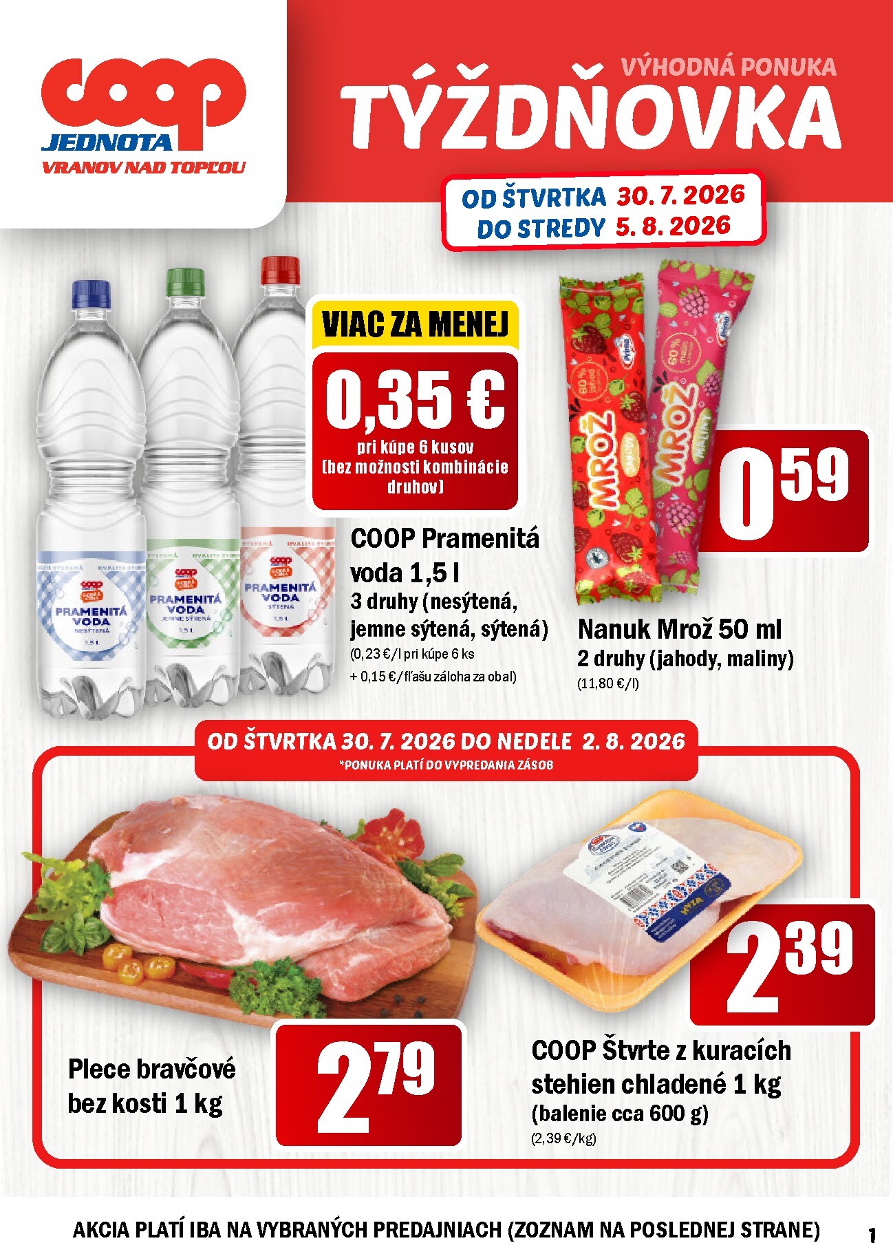 coop-jednota - Aktuálny COOP Jednota - Vranov nad Topľou leták od štvrtka, 30.07.2026 do stredy, 05.08.2026