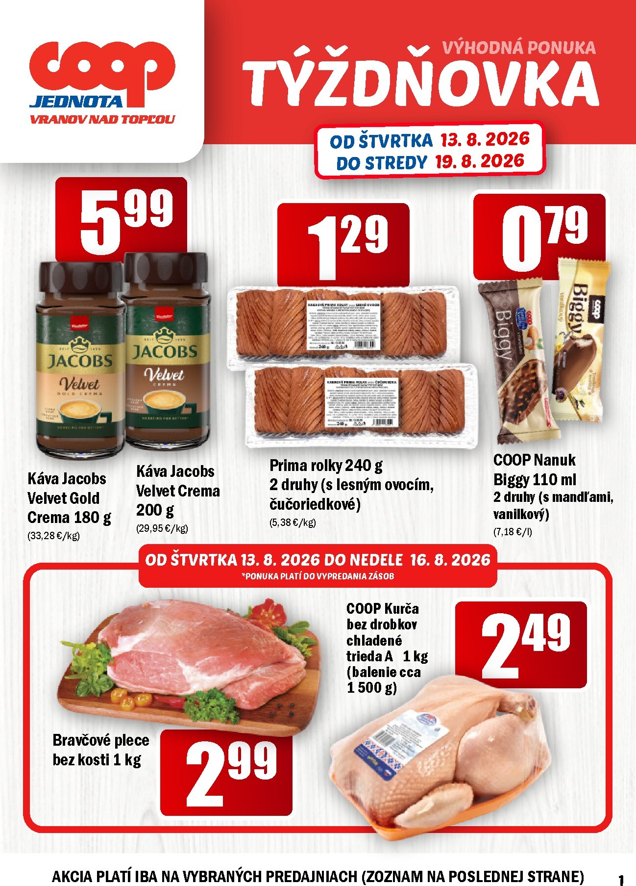 coop-jednota - Aktuálny COOP Jednota - Vranov nad Topľou leták od štvrtka, 13.08.2026 do stredy, 19.08.2026 - page: 1