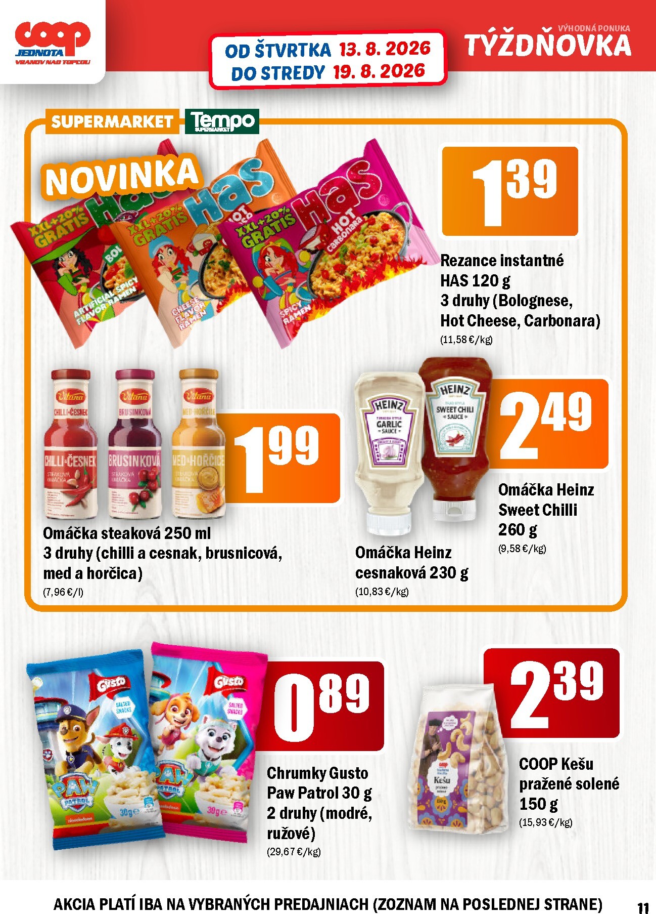 coop-jednota - Aktuálny COOP Jednota - Vranov nad Topľou leták od štvrtka, 13.08.2026 do stredy, 19.08.2026 - page: 11