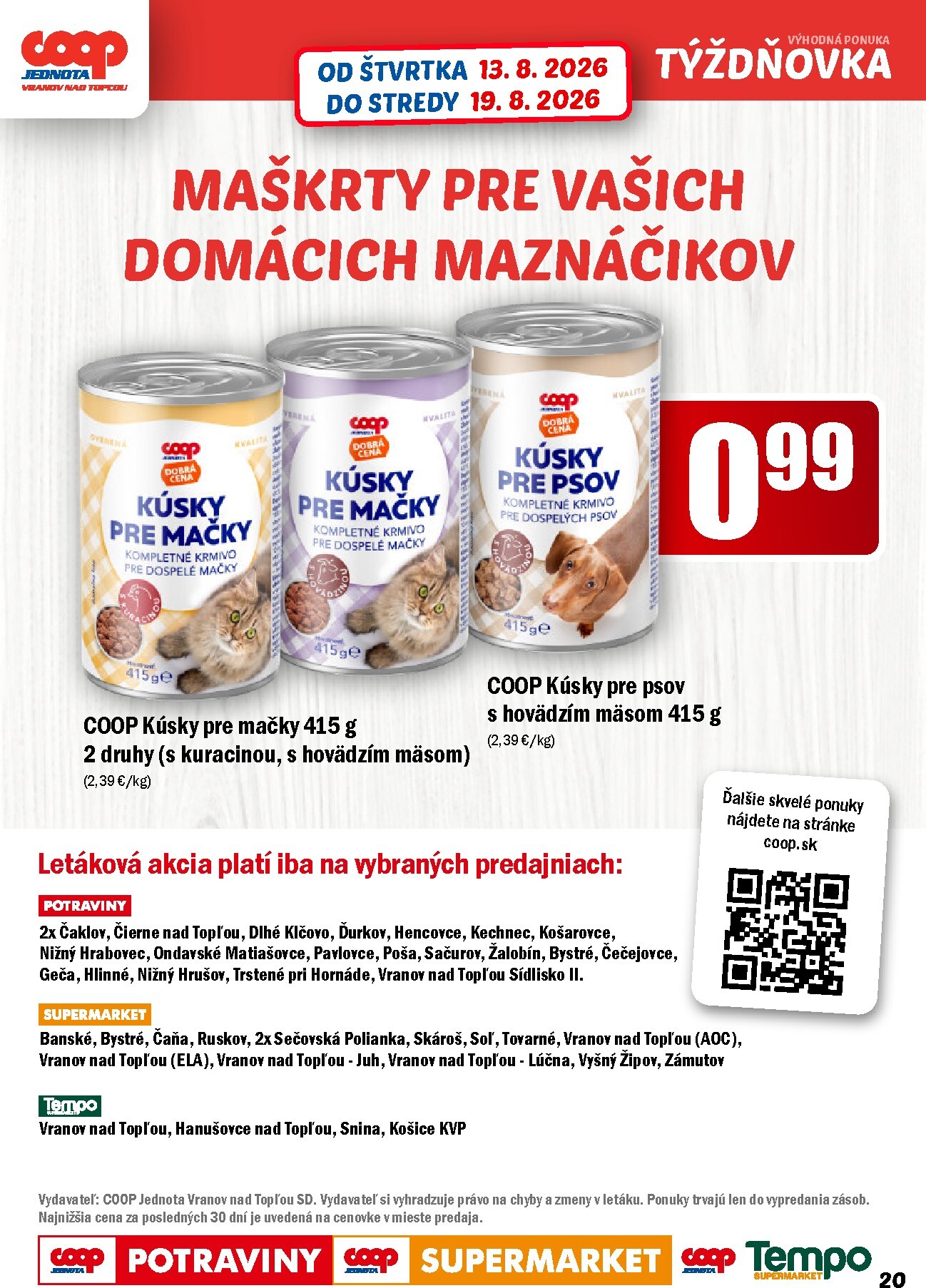 coop-jednota - Aktuálny COOP Jednota - Vranov nad Topľou leták od štvrtka, 13.08.2026 do stredy, 19.08.2026 - page: 20