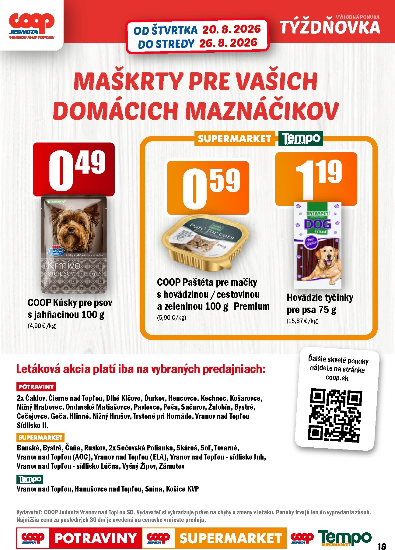 coop-jednota - Aktuálny COOP Jednota - Vranov nad Topľou leták od štvrtka, 20.08.2026 do stredy, 26.08.2026 - page: 18
