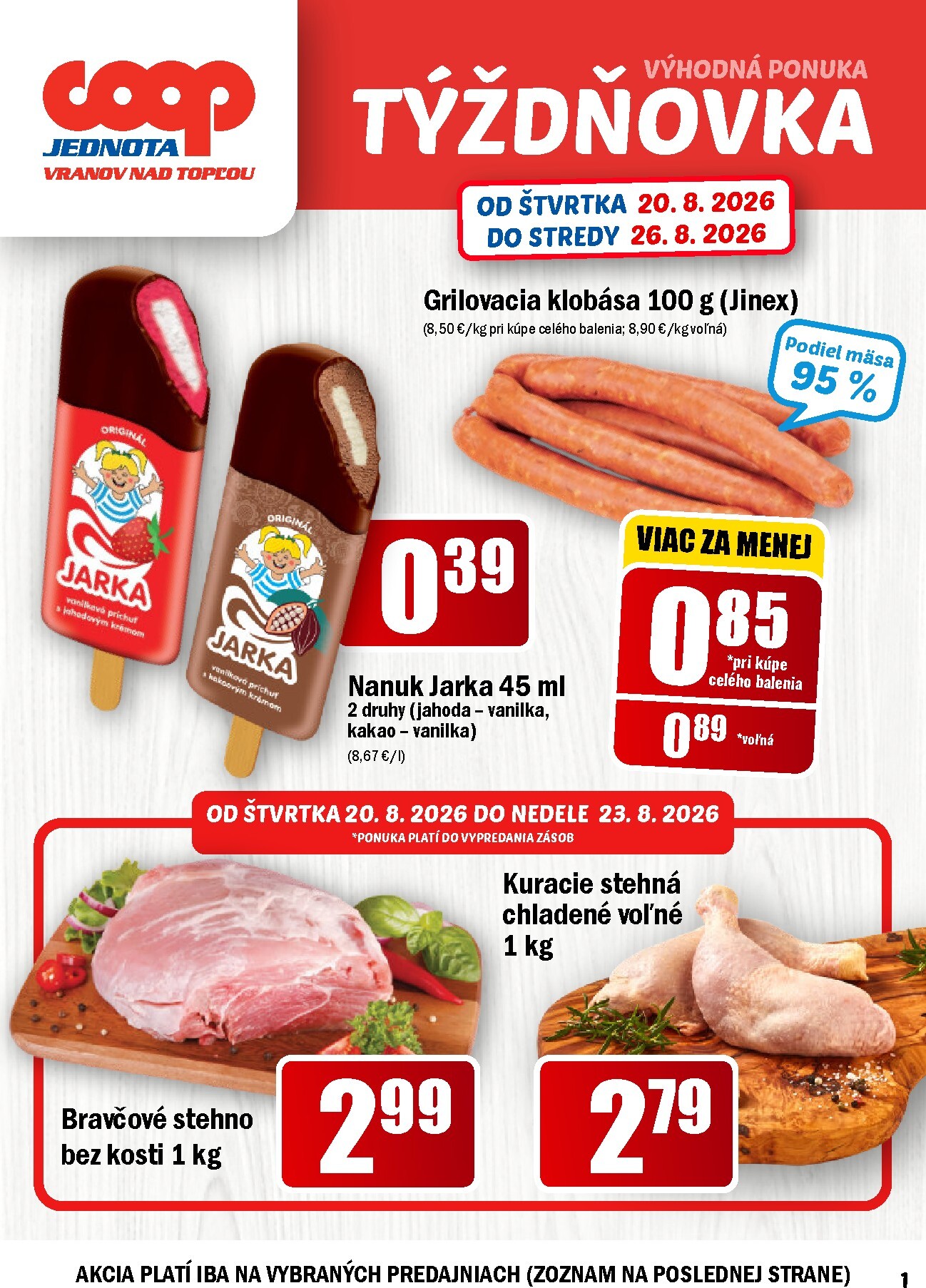 coop-jednota - Aktuálny COOP Jednota - Vranov nad Topľou leták od štvrtka, 20.08.2026 do stredy, 26.08.2026