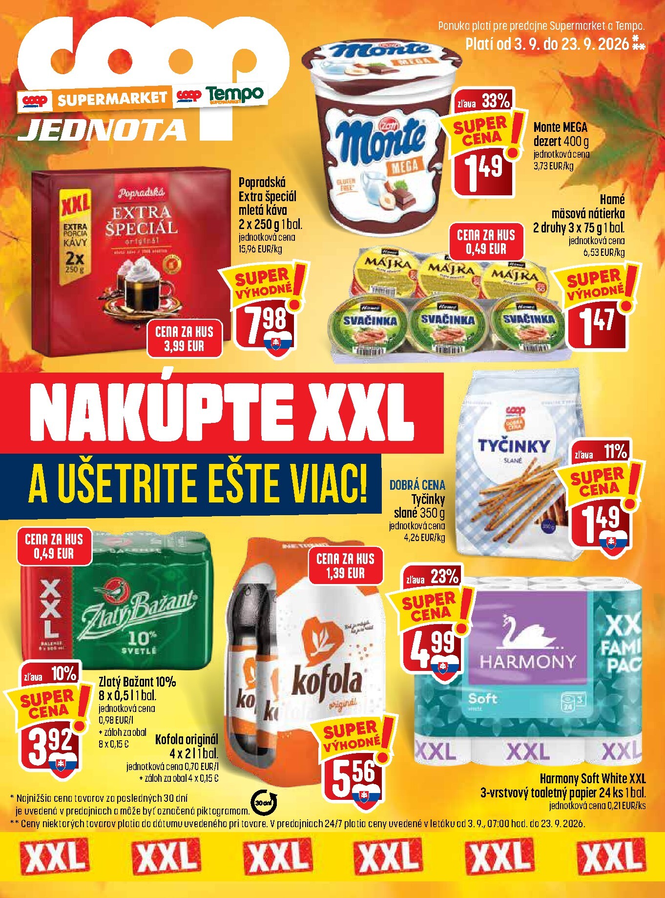 coop-jednota - Nový COOP Jednota - Špecial XXL - Supermarket a Tempo leták od štvrtka, 03.09.2026 do stredy, 23.09.2026 - page: 1