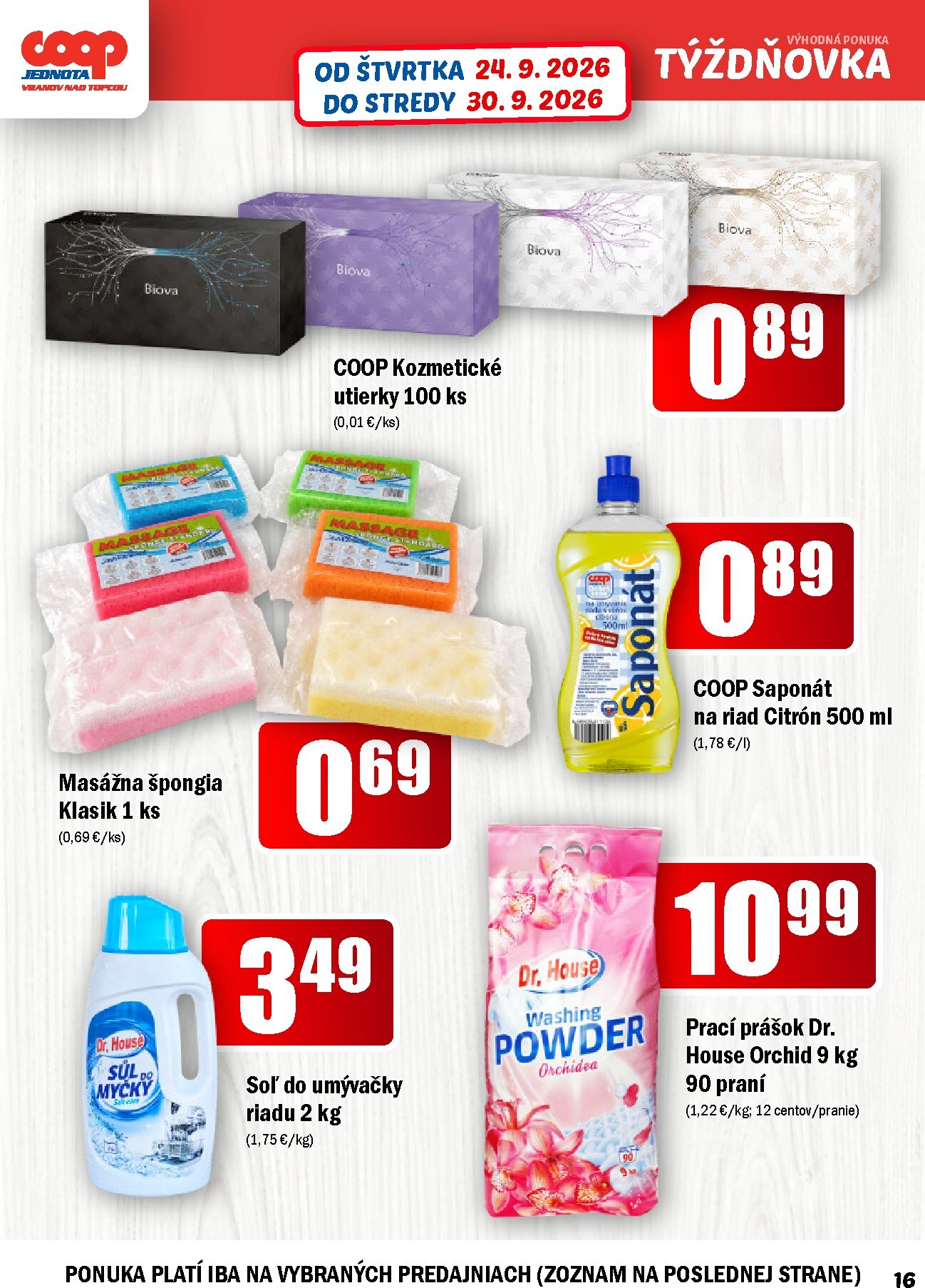 coop-jednota - Aktuálny COOP Jednota - Vranov nad Topľou leták od štvrtka, 24.09.2026 do stredy, 30.09.2026 - page: 16