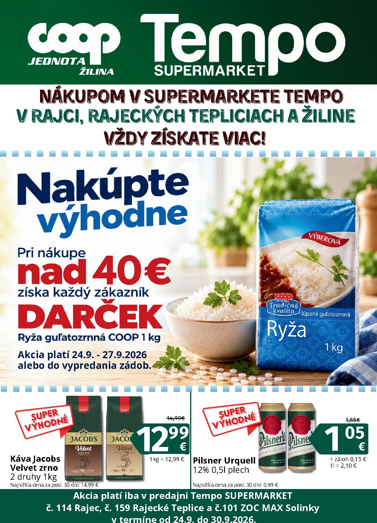 coop-jednota - Aktuálny COOP Jednota - Žilina-Solinky, Rajec, Rajecké Teplice leták od štvrtka, 24.09.2026 do stredy, 30.09.2026