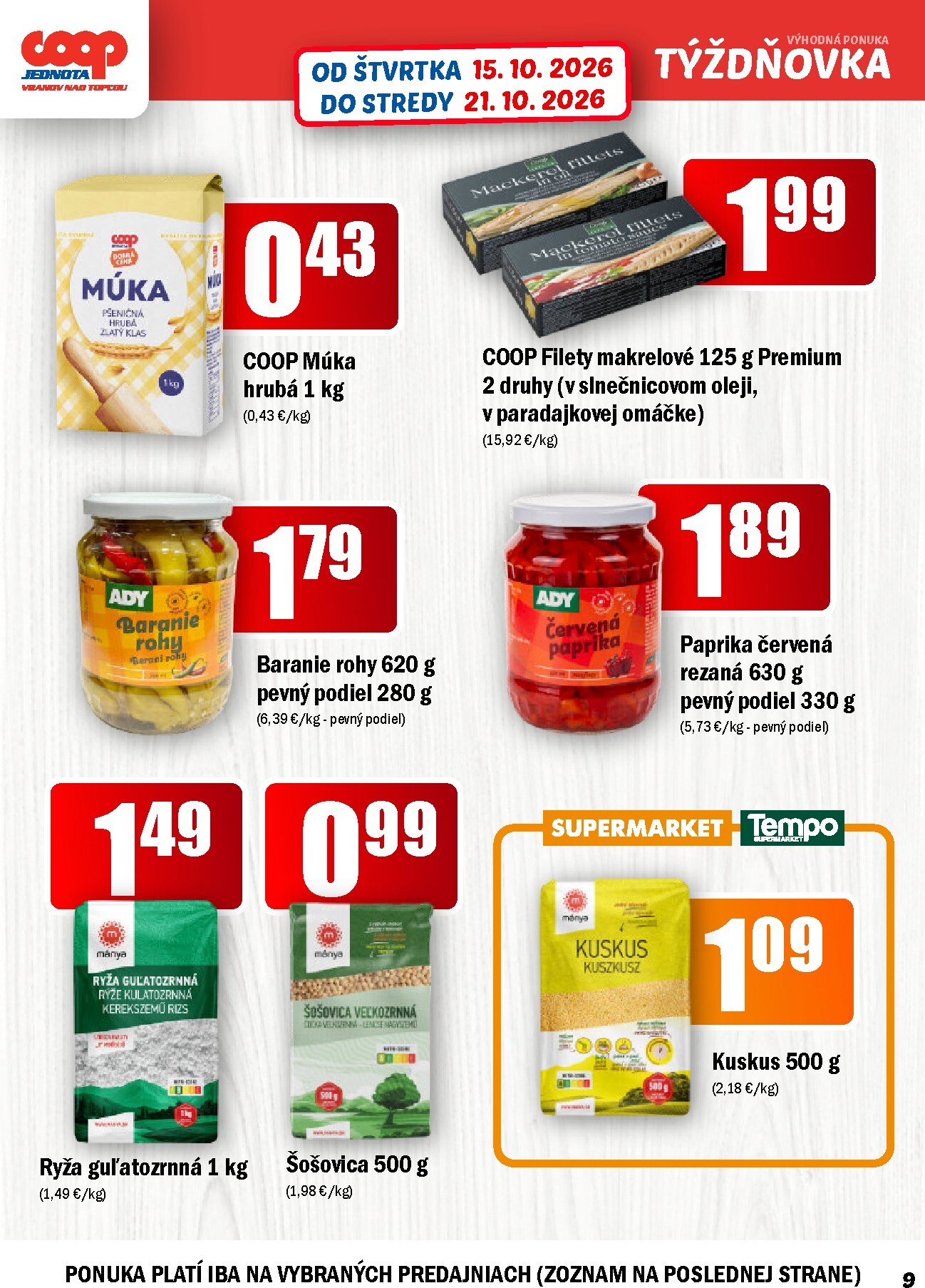 coop-jednota - Aktuálny COOP Jednota - Vranov nad Topľou leták od štvrtka, 15.10.2026 do stredy, 21.10.2026 - page: 9