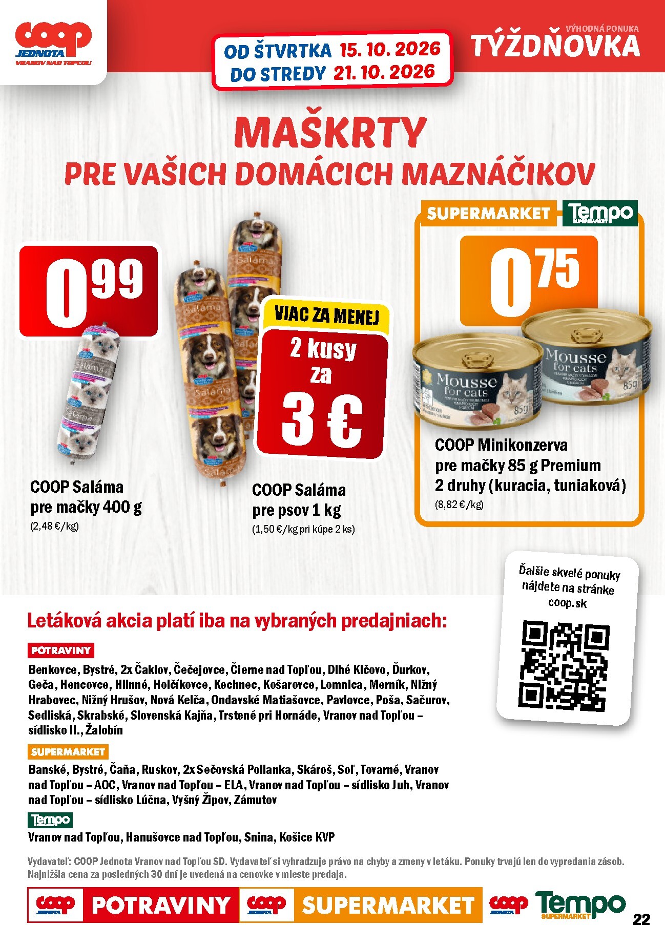 coop-jednota - Aktuálny COOP Jednota - Vranov nad Topľou leták od štvrtka, 15.10.2026 do stredy, 21.10.2026 - page: 22