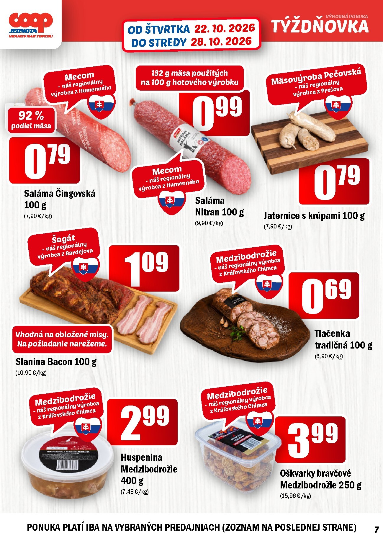 coop-jednota - Aktuálny COOP Jednota - Vranov nad Topľou leták od štvrtka, 22.10.2026 do stredy, 28.10.2026 - page: 7