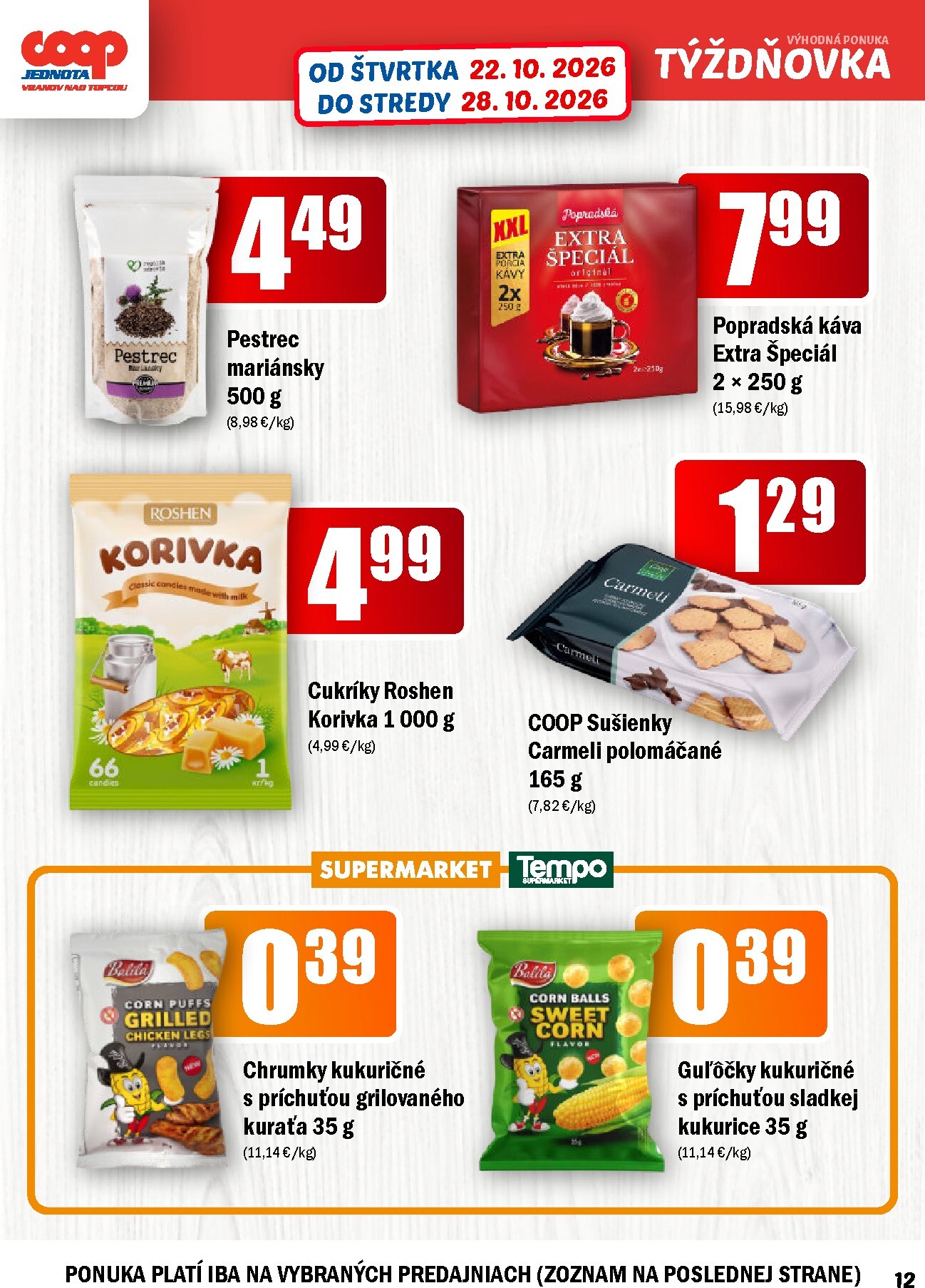 coop-jednota - Aktuálny COOP Jednota - Vranov nad Topľou leták od štvrtka, 22.10.2026 do stredy, 28.10.2026 - page: 12