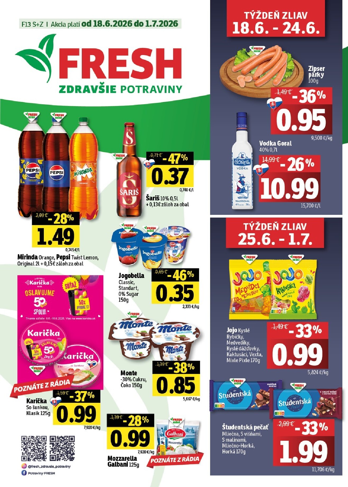 fresh - Nový Fresh - Stredné a západné Slovensko leták od štvrtka, 18.06.2026 do stredy, 01.07.2026