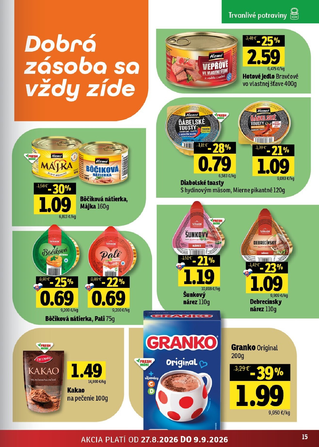 fresh - Aktuálny Fresh - Stredné a západné Slovensko leták od štvrtka, 27.08.2026 do stredy, 09.09.2026 - page: 15