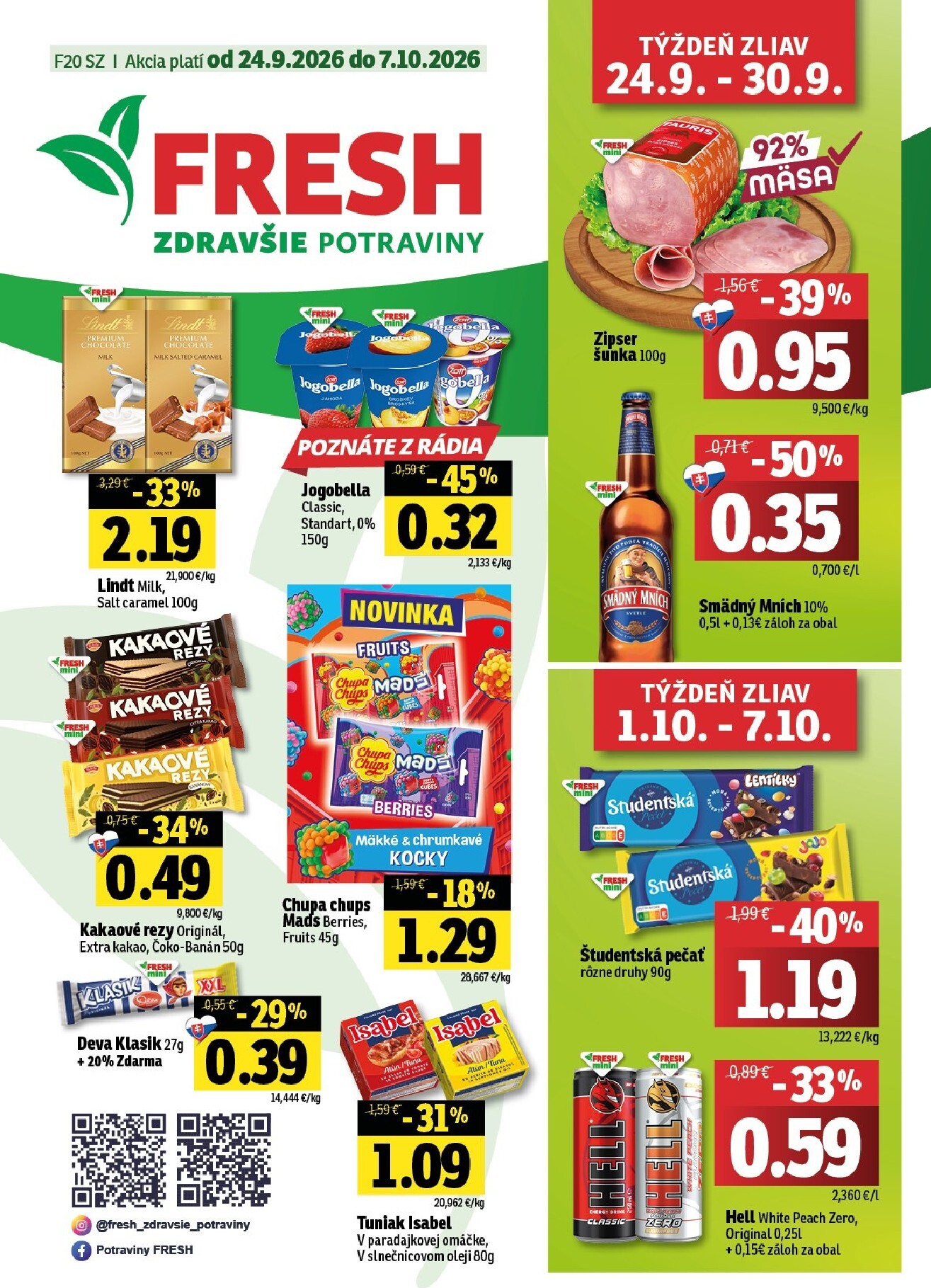fresh - Nový Fresh - Stredné a západné Slovensko leták od štvrtka, 24.09.2026 do stredy, 07.10.2026