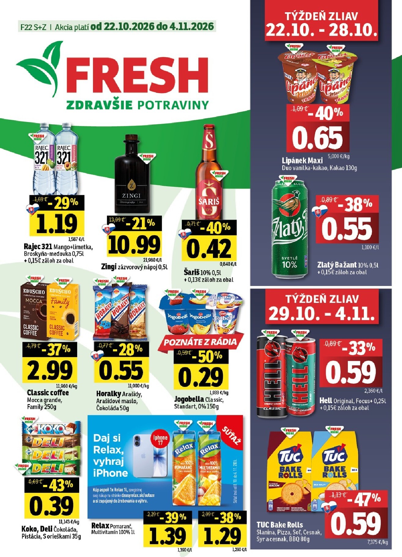 fresh - Nový Fresh - Stredné a západné Slovensko leták od štvrtka, 22.10.2026 do stredy, 04.11.2026 - page: 1
