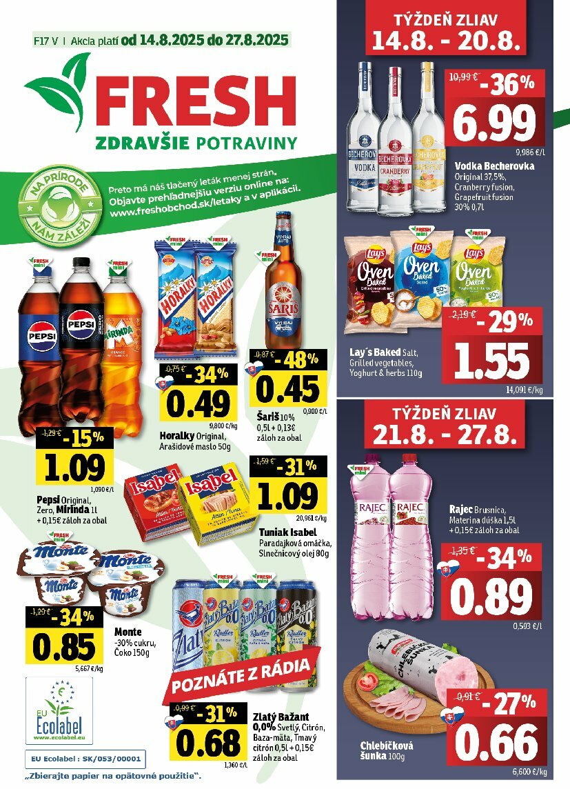 fresh - Leták Fresh - Východné Slovensko platný od 14.08. do 27.08.