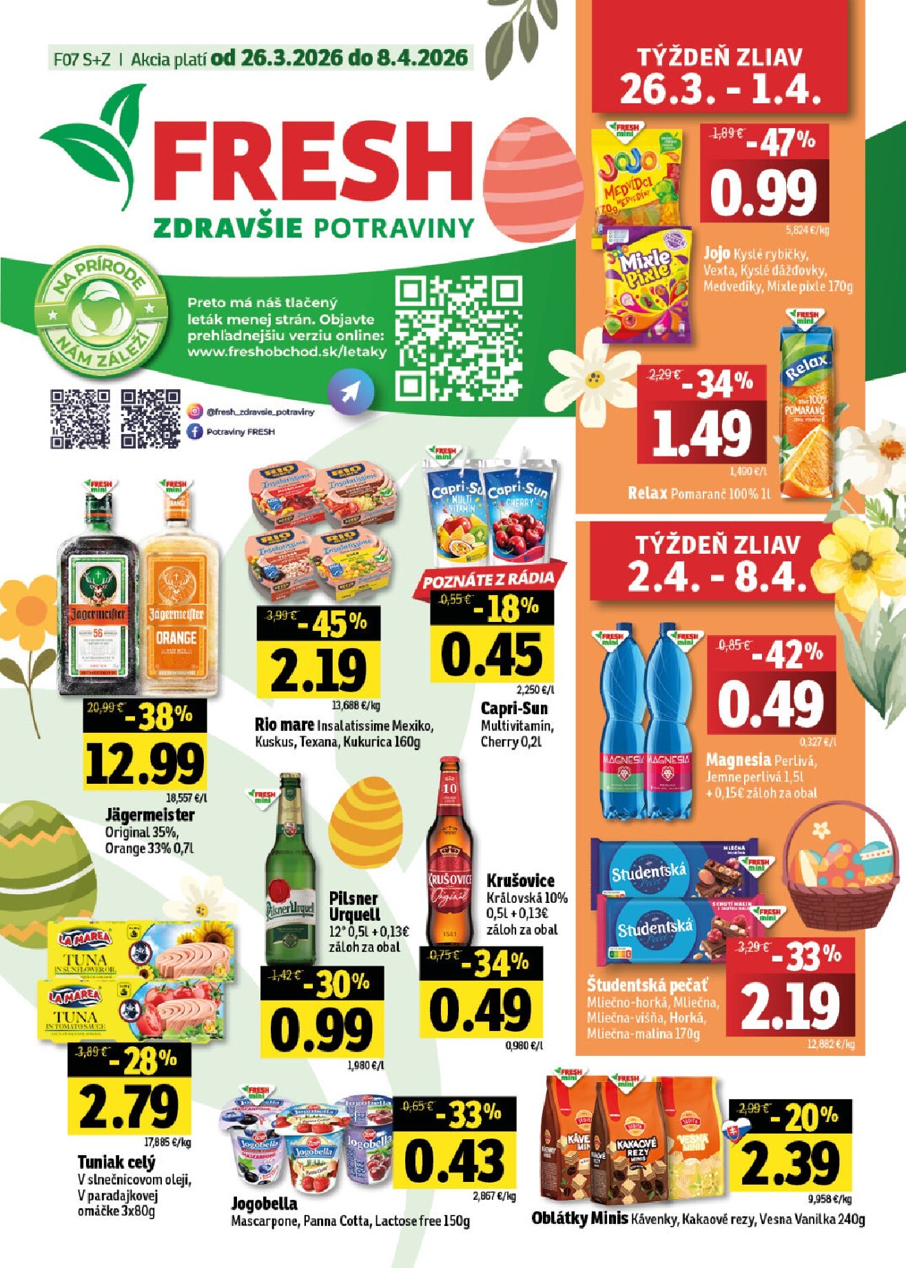 fresh - Leták Fresh - Stredné a západné Slovensko platný od 26.03.2026 do 08.04.2026