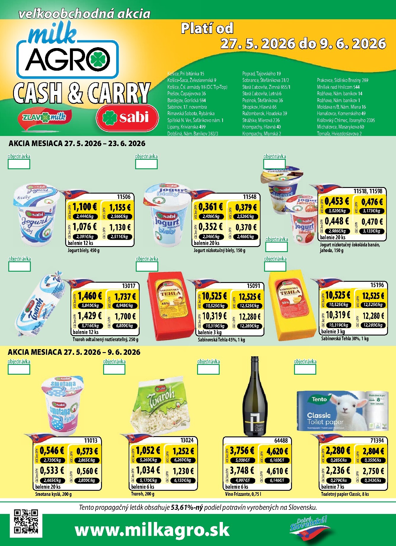 milk-agro - Nový Milk Agro - Cash & Carry leták od stredy, 27.05.2026 do utorka, 09.06.2026 - page: 1
