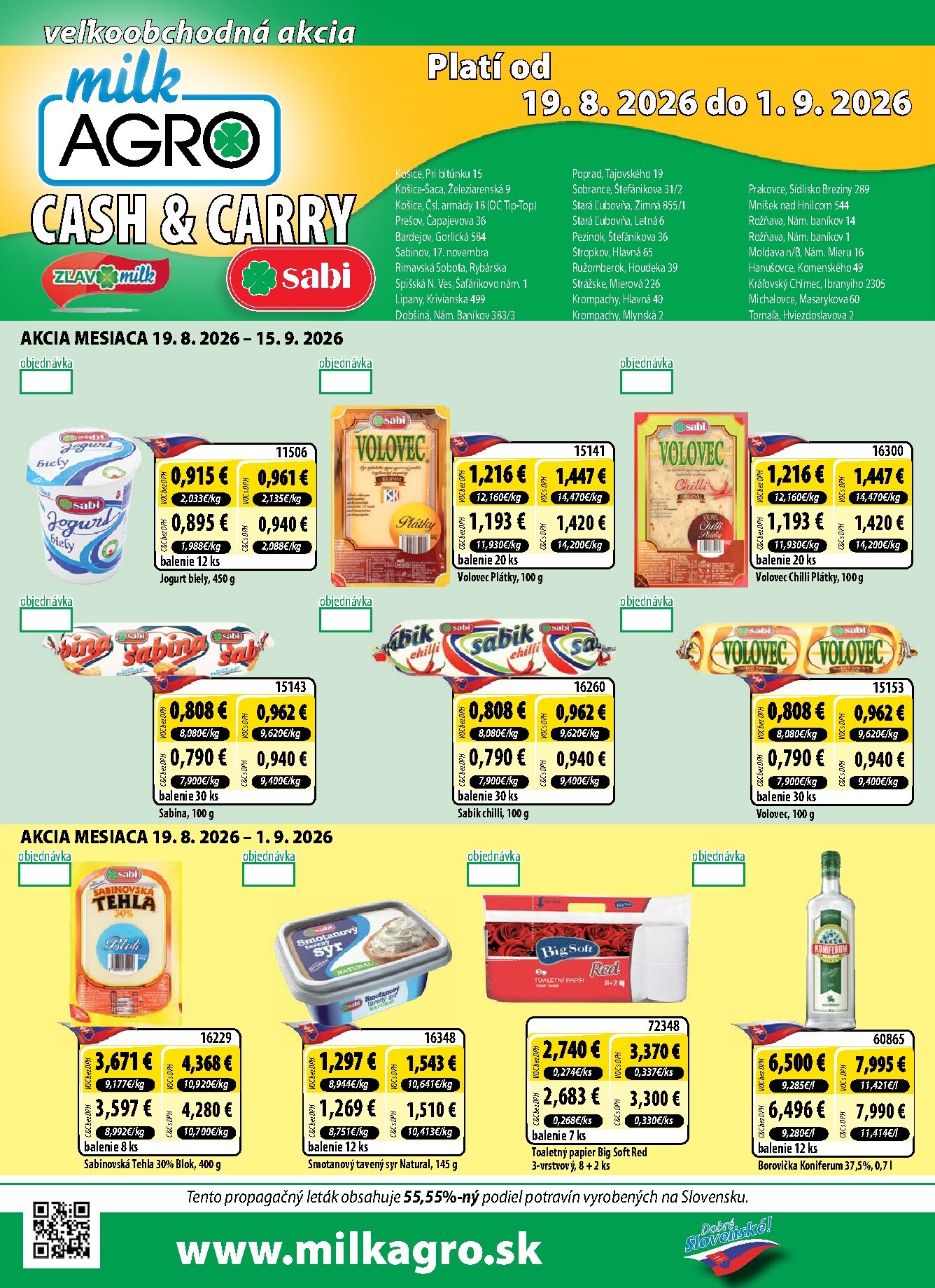 milk-agro - Nový Milk Agro - Cash & Carry leták od stredy, 19.08.2026 do utorka, 15.09.2026 - page: 1