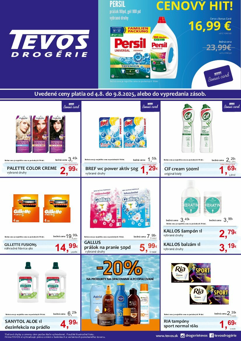 tevos-drogerie - Leták TEVOS drogérie platný od 04.08. do 09.08. - page: 1