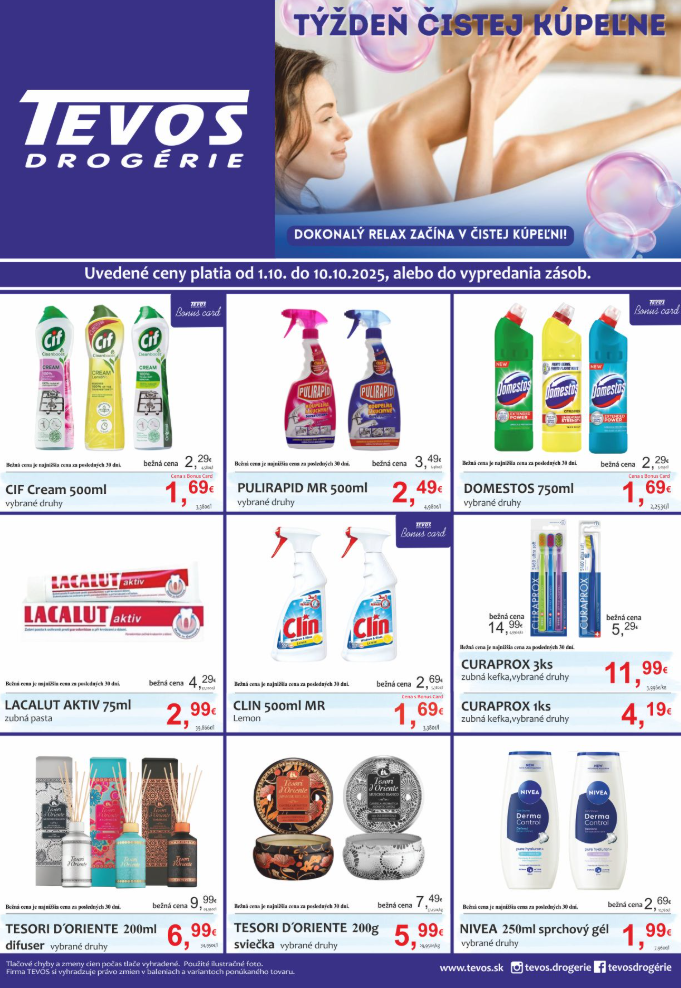 tevos-drogerie - Leták TEVOS drogérie - Týždeň čistej kúpeľně platný od 01.10. do 10.10. - page: 1