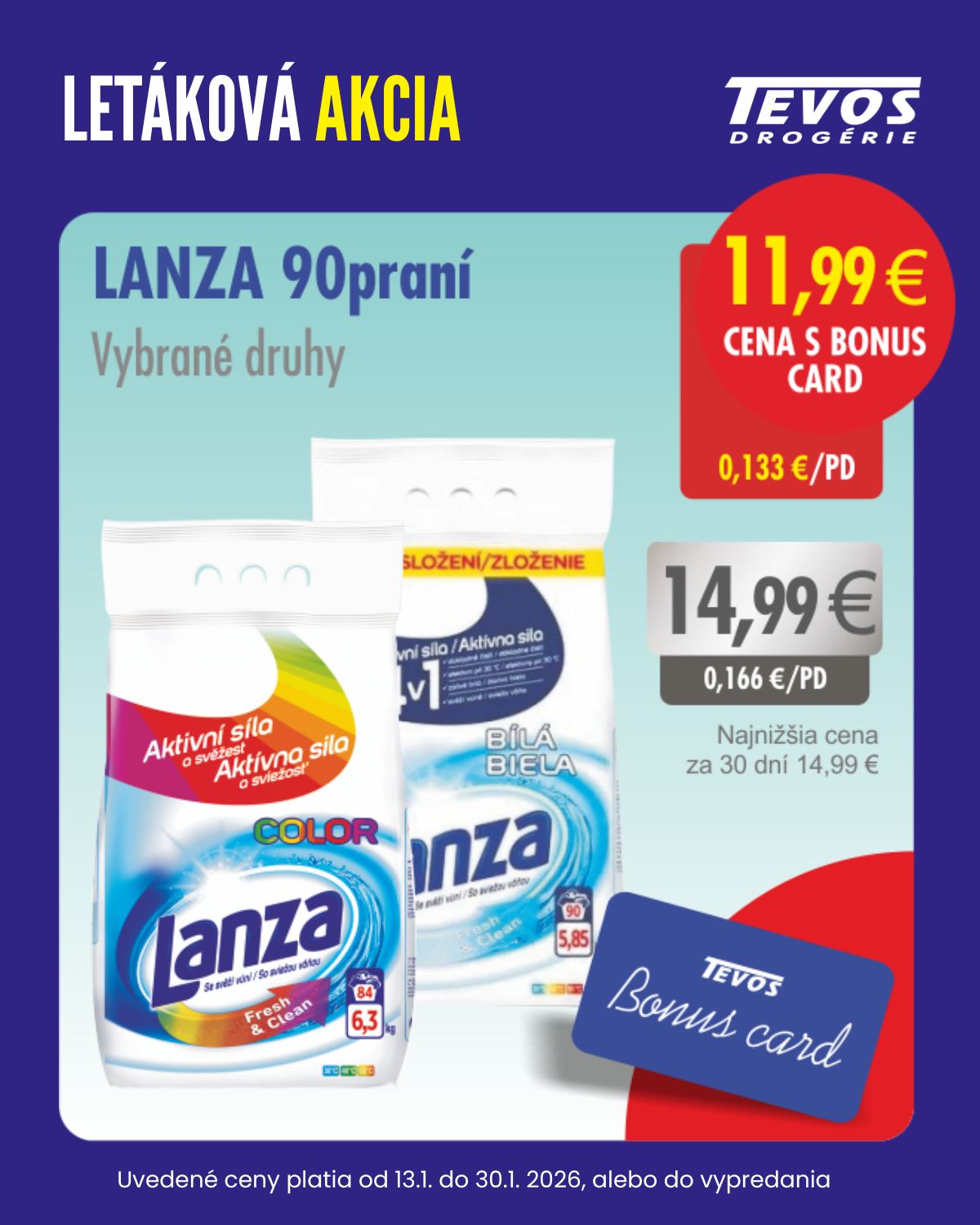 tevos-drogerie - Leták TEVOS drogérie - Bonus card platný od 13.01. do 30.01. - page: 1