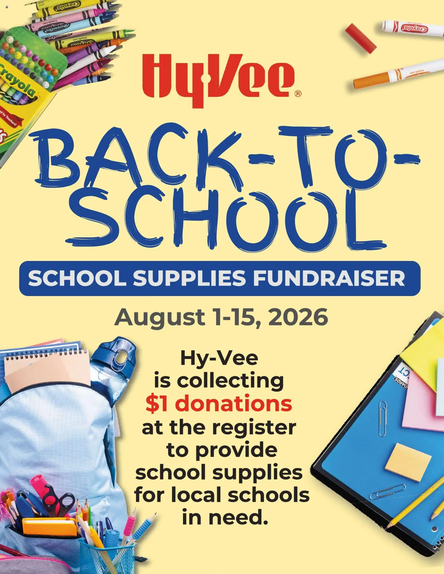 hyvee - HyVee School Supplies Fundraiser - 08/01 - 08/14 2026